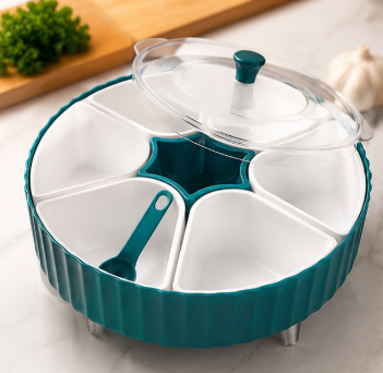 QForge 360° Rotating Masala Box | Airtight 7-Compartment Spice Organizer