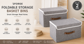 Foldable Storage Basket Bins with Lid & Handles (Set of 2) | Premium Non-Woven Fabric Closet Organizer | Stackable Wardrobe Storage Boxes for Clothes, Toys, Blankets & Home Organization | Grey