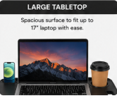 QForge Foldable Laptop Table for Bed | Portable Study & Writing Desk with Tablet Slot, Cup Holder & Side Drawer | Wooden Bed Table for Work, Study, Reading & Breakfast | 59 × 40 cm | Black