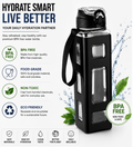QForge 1000ml Motivational Water Bottle | BPA-Free Leakproof Sports Water Bottle with Carry Strap | Flip-Top Lid, Wide Mouth & Time Marker | Gym, Office, School, Travel & Yoga | Black