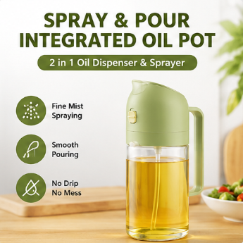 QForge 2-in-1 Glass Oil Sprayer & Dispenser Bottle | Food-Grade Olive Oil Spray Bottle with Pour Spout | Leakproof Kitchen Oil Mister for Air Fryer, BBQ, Salad, Baking & Cooking