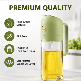 QForge 2-in-1 Glass Oil Sprayer & Dispenser Bottle | Food-Grade Olive Oil Spray Bottle with Pour Spout | Leakproof Kitchen Oil Mister for Air Fryer, BBQ, Salad, Baking & Cooking